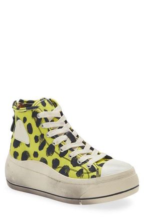 R13 Kurt Cheetah Print High Top Platform Sneaker in Yellow Cheetah Print at Nordstrom, Size 10