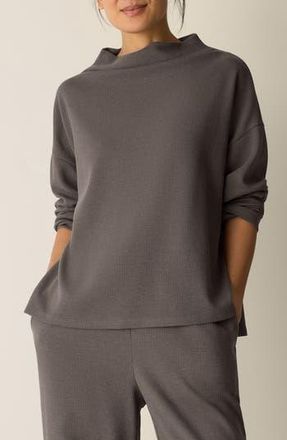 Eileen Fisher Funnel Neck Boxy Organic Cotton Blend Top in Rye at Nordstrom Rack, Size Xx-Small