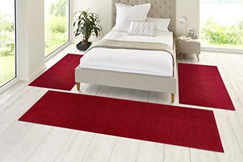 Hanse Home Pure Teppich Bettumrandung 3-teilig - Bettvorleger Bettläufer Teppichläufer Kurzflor Einfarbig Unifarben Läufer-Set für Kinderzimmer Schlafzimmer, Rot ab 67,49 €
