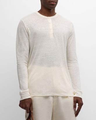 Onia Mens Linen Jersey Long-Sleeve Henley T-Shirt