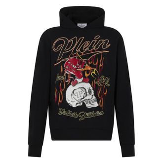 Philipp Plein Hoodies & sweatvesten, Heren, Zwart, S, Katoen, Little Devil Crystal Hoodie