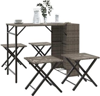 vidaXL Juego De Comedor De Jard&iacute;n Plegable 5 Piezas Rat&aacute;n Pe Gris Vidaxl