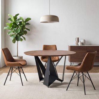 Pondecor Interiorismo Mesa redonda Nimes de nogal y metal negro mate &Oslash; 120 cm