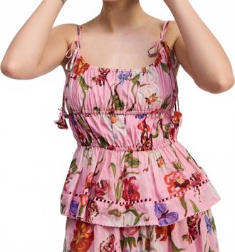 En Saison Celeste Peplum Top In Pink Multi