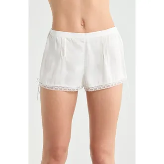 Etam Nyah Lace Trim Pintuck Detail Pajama Shorts in White at Nordstrom, Size X-Small
