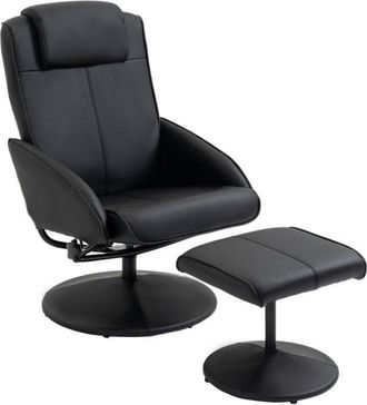 HOMCOM Sill&oacute;n Reclinable Con Reposapi&eacute;s Sill&oacute;n De Sal&oacute;n Giratorio Con Tapizado En Pu Y Estructura De Acero Carga 120 Kg Butaca Para Dormitorio Negro