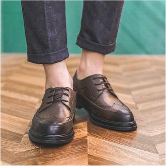 Generic Dress Oxford Shoes for Men Lace Up Wing Tip Brogue Apron Toe Derby Shoes Vegan Leather Slip Resistant Block Heel Rubber Sole Anti-Slip Low Top(Brown,8