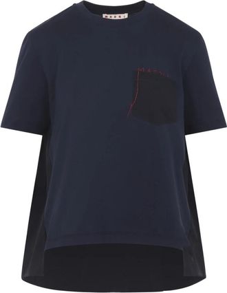 Marni Katoenen T-shirt met handgestikt logo - Dames - T-shirts - Blauw - XS - Katoen - Tops