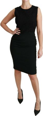 Dolce & Gabbana Womens Floral Lace Sheath Dress Black Elastane Viscose