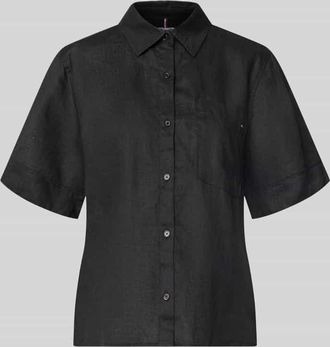 Tommy Hilfiger Regular Fit Leinenbluse mit Logo-Stitching in BLACK, Gr&ouml;&szlig;e XL