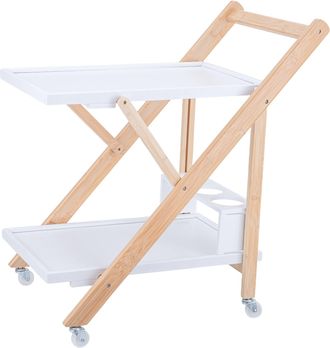 Relaxdays Carro De Servicio Relaxdays Bamb&uacute;, Carrito De Cocina, Botellero, Con Ruedas, 2 Estantes, 70x44x39,5 Cm, Blanco-natural