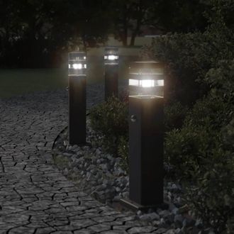 Berkfield Home Outdoor Floor Lamps with Sensors 3pcs Black 50 cm Aluminium