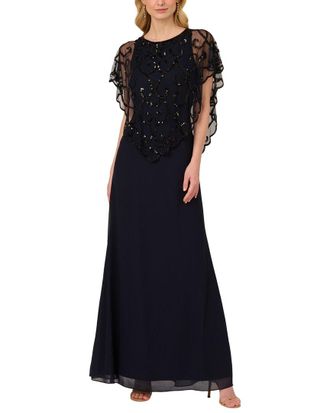 Adrianna Papell Beaded Chiffon Long Gown