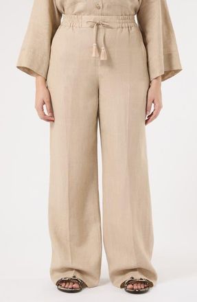 Marina Rinaldi Mrs. Comma Wide Leg Flax Linen Pants in Sand at Nordstrom, Size 20W