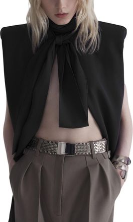 MUGLER Black Exaggerated Shoulder Bow Accent Top