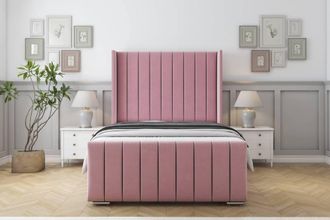 Sloomy Melbourne Plush Bed Frame With 50 Upholstered Wingback Headboard in Pink | Size: Small Single