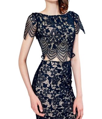 Angela & Alison Laced Prom Dress In Black/nude