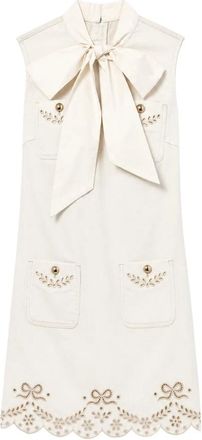 Self Portrait Vestido Mini de Mezclilla Broderie en Crema - Dresses - Mujer - Blanco - XS