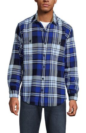 Lands End Authentic Flannel Shirt with Corduroy Collar in Navy/vibrant Lapis Plaid at Nordstrom, Size Xx-Large