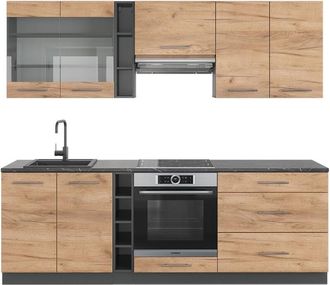 Vicco Cucina componibile Fame-Line, Quercia dorata/antracite, 235 cm senza piano di lavoro