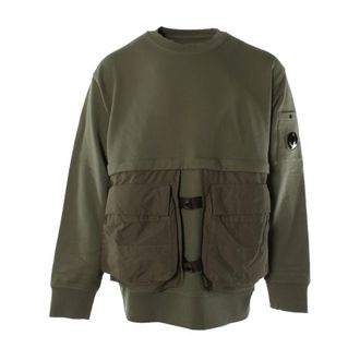 C.P. Company Sweatshirts, male, Green, Size: 2XL Diagonal Raised Fleece Sweatshirt