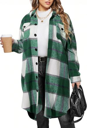 Generic Ladies Checked Shirt,Womens Long Sleeve Flannel Checked Shirts Plus Size Baggy Cardigan Casual Button Down Long Plaid Jacket Open Front Lightweight Au