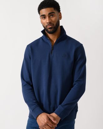 Boss Orange by Hugo Boss Mens Zetrust 1/4 Zip Sweatshirt in Dark Blue Cotton - Size X-Large