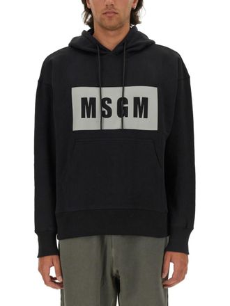 Msgm Black Logo Hood Sweatshirt