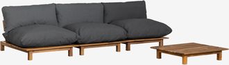 Sklum Sof&aacute; Modular Reclinable De Jard&iacute;n De 3 Piezas Con Mesa De Centro En Madera De Acacia Brina Sklum Gris Antracita