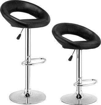 Costway Costway - 2 Taburetes De Bar Altura Ajustable Taburete Giratorio Con Reposapi&eacute;s Cromado Cuero Pu Para Bar Cocina Pub Bistr&oacute;s