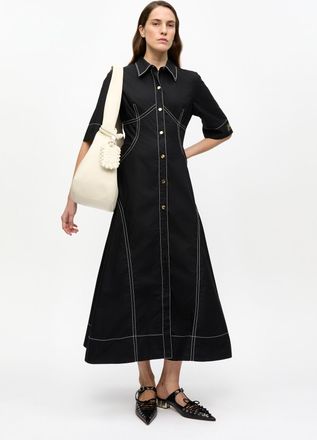 Ganni Cotton Poplin Shirt Dress in Black Size 10 Womens
