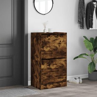 Berkfield Home Shoe Cabinet with 2 Flip-Drawers Smoked Oak 60x42x108 cm in Brown | Size: 60 x 42 x 108 cm