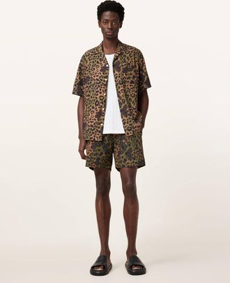 AllSaints Mens Polyester Styx Leopard Print Swim Shorts, Size: XXL