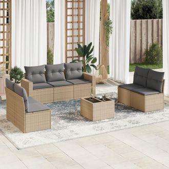 vidaXL Juego De Sof&aacute;s De Jard&iacute;n Con Cojines Beige 8 Pzas Rat&aacute;n Pe Vidaxl