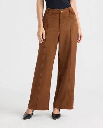 Ellen Tracy Womens Vegan Suede Wide Leg Pant with Pleat