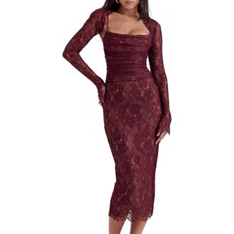 House of CB Gaia Long Sleeve Lace Body-Con Dress in Mulberry at Nordstrom, Size X-Small