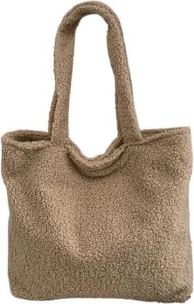 Generic Womens Plush Bags Large Capacity Plush Winter Women Lady Bag Solid Texture Simple Elegant Warm Comfortable Handbag Shoulder(Khaki)