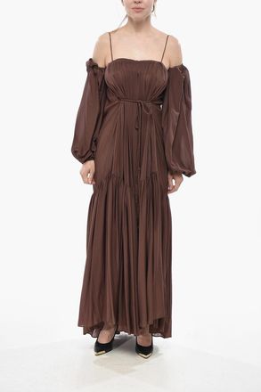 Super Blond Chiffon Ruffled Dress with Puff Sleeves Super Blond