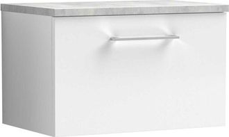 Nuie Arno Wall Hung 1-Drawer Vanity Unit with Bellato Grey Worktop 600mm Wide - Anthracite Woodgrain - Nuie