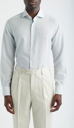 Eterna Soft Luxury Modern Fit Wool & Linen Non-Iron Dress Shirt in Sky at Nordstrom, Size 16.5 - L
