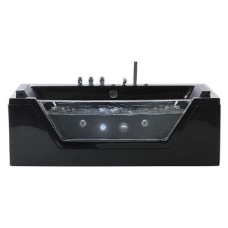 Beliani Beliani - Ba&ntilde;era De Hidromasaje Negro Plata Con Led De Acr&iacute;lico Sanitario Y Vidrio Individual 150 X 71 Cm Samana
