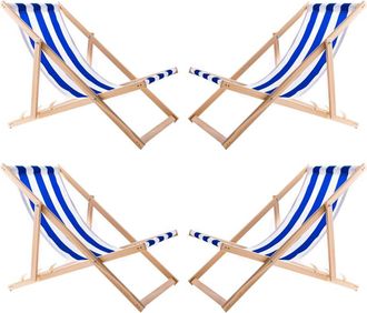 OEM 4 Sillas De Playa De Madera A Rayas Azules