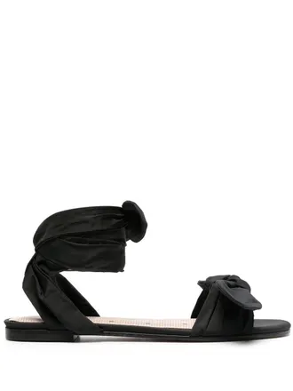 Red(v) bow-detail flat sandals - Black