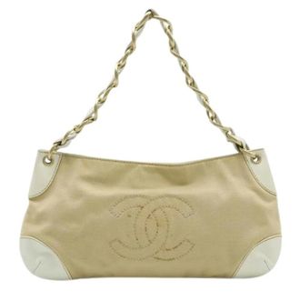 Chanel Pre-owned Shoulder Bags, female, Beige, Size: ONE SIZE Pre-owned Coco Mark Canvas Leather Shoulder Bag