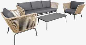 Sweeek Sweeek - Conjunto De Muebles Bajos De Jard&iacute;n, Resina Tejida Efecto Rat&aacute;n, 5 Plazas, Singapour, Antracita, 221x82x76 Cm