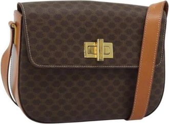 Celine Pre-owned Vintage Macadam Canvas Shoulder Bag - Dames - Vintage Schoudertas - Bruin - ONE Size - Leer - Vintage