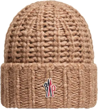Moncler Moncler Alpaca Blend Rib Knit Beanie, Women, Beige, Size: One Size