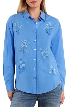 BILLY T Poetic Floral Embroidered Button-Up Shirt in Provence Blue at Nordstrom, Size X-Small