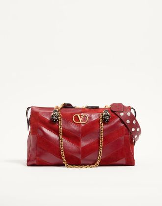 Valentino Garavani Borsa Media A Spalla Valentino Garavani Panthea In Suede E Nappa Motivo Chevron Donna ROSSO UNI