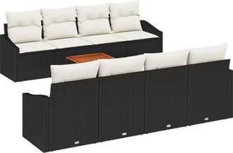 vidaXL Garden Sofa Set with Cushion 9 pcs Black Poly rattan Vidaxl